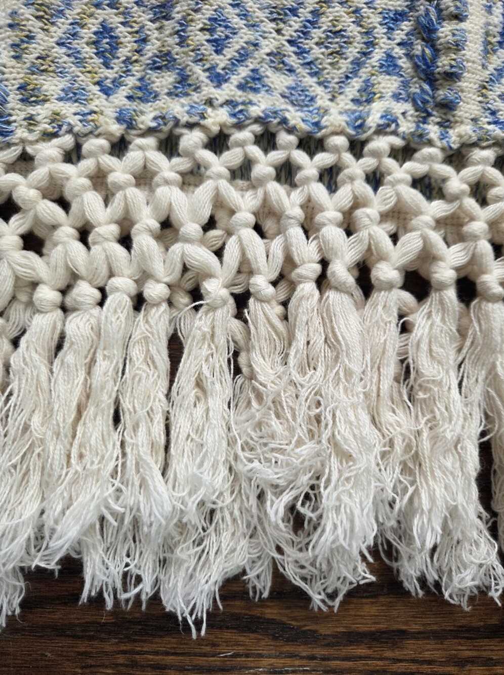 Miss Me Boho Geometric Knit Fringe Sweater Vest Top Blue Cream Large - Picture 2 of 7